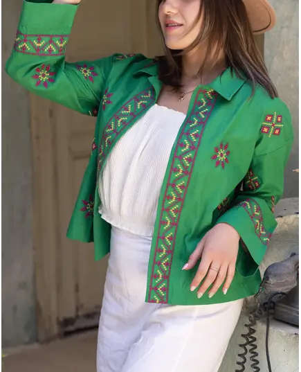 جاكيت أخضر مطرز عالي الجودة - بالجملة - ملابس نسائية - قطن - عصري - تجارة هب