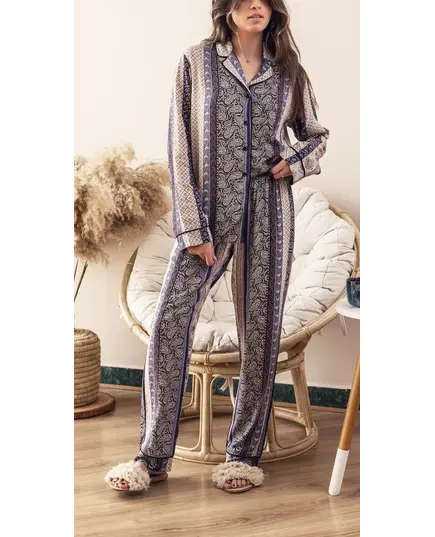 Indigo Buttoned Pajama - Wholesale - Women's Loungewear - Cotton - Luxurious - Tijarahub