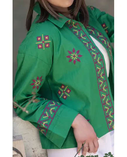 جاكيت أخضر مطرز عالي الجودة - بالجملة - ملابس نسائية - قطن - عصري - تجارة هب