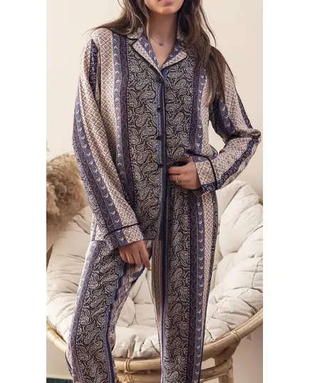 Indigo Buttoned Pajama - Women's Loungewear - Cotton - Luxurious - Tijarahub