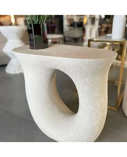 Polyester Stone Handmade O Table - 25 x 50 x 60cm - Shaheen Farouk Designs - TijaraHub