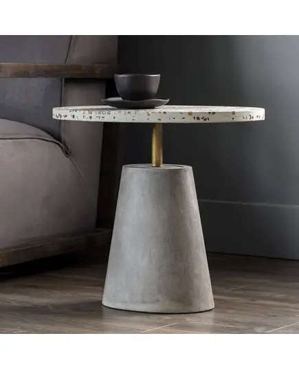 Terrazzo Top Furniture - Grey Polyester Stone Table - 90 x 90 cm - Shaheen Farouk Designs​ - tijarahub