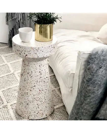 Terraazoo Side Table 60 x 90 cm - Wholesale Handcrafted White Terrazzo Accent Piece - Shaheen Farouk Designs - tijarahub