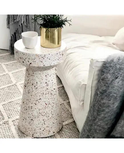 Terraazoo Side Table 38 x 70 cm - Handcrafted White Terrazzo Furniture Piece - Wholesale - Shaheen Farouk Designs - Tijarahub