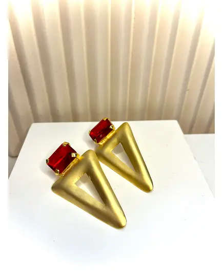 Yomn Jewellery - Earings - B2B Platform - Rectangle Rouby Stone With Triangle Gold Plated Bases - TijaraHub