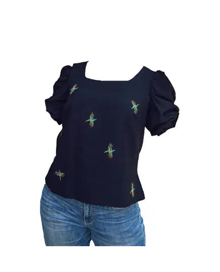 Stylish Black Puff Sleeve Embroidered Top - Wholesale Women's Clothing - High Quality - Tijarahub