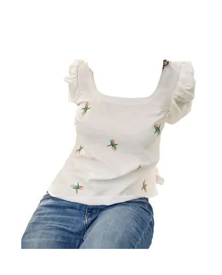 Stylish White Puff Sleeve Embroidered Top - Wholesale Women's Clothing - High Quality - Tijarahub