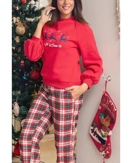 Stylish Red Puff Sleeve Pajama Set - Wholesale Women's Clothing - Cotton - High Quality - Tijarahub