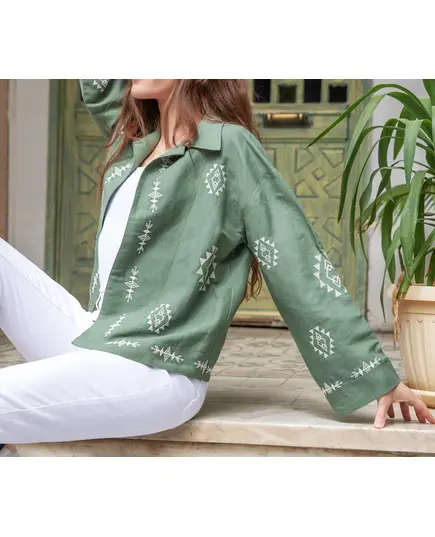 High Quality Olive Embroidered Summer Jacket - Wholesale - Women's Clothing - Cotton and Linen - Stylish - Tijarahub