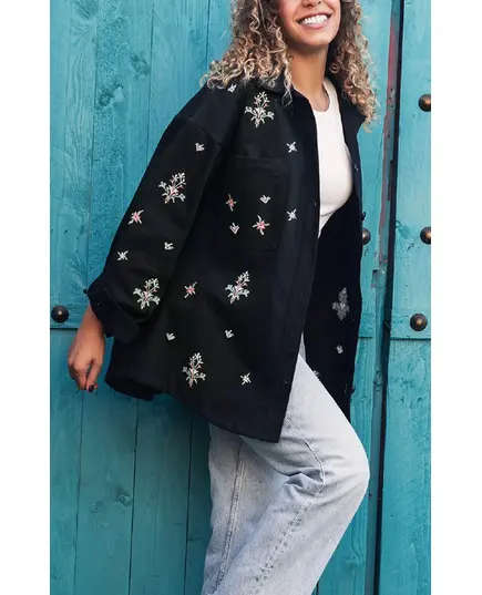 Egyptian Black Embroidered Oversized Shirt - Wholesale Women Clothing - Cotton - Fashionable - Tijarahub
