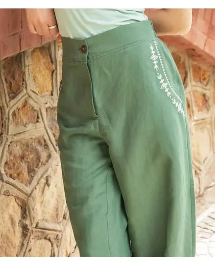 Stylish Olive Embroidered Pants - Wholesale - Women's Clothing - Cotton and Linen - Fashionable - Tijarahub