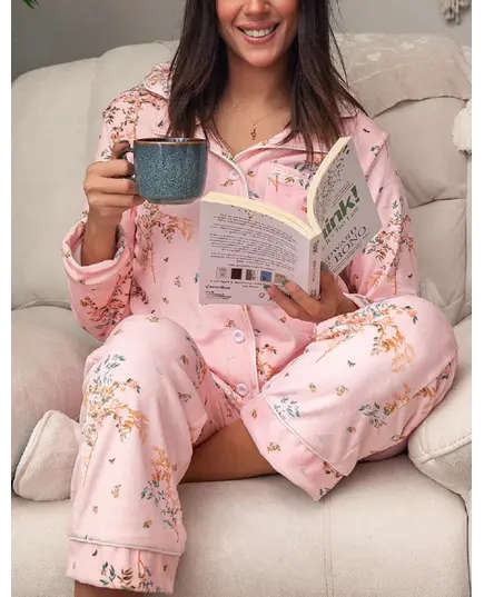 High Quality Rose Buttoned Pajama - Wholesale Women Clothing - Women's Homewear - Cotton - Luxurious - Tijarahub