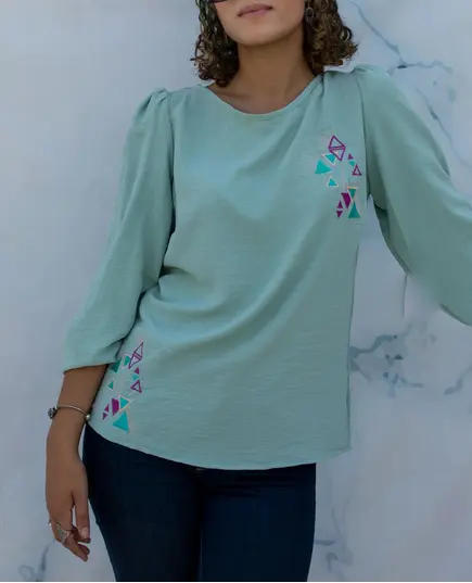 High Quality Mint Casual Embroidered Blouse - Buy in Bulk - Women's Clothes - Stylish - Tijarahub