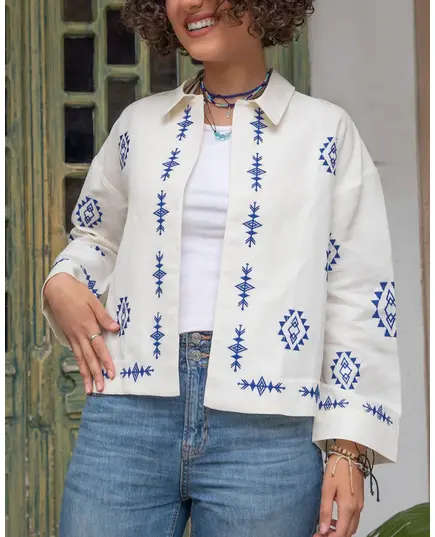 High Quality White Embroidered Summer Jacket - Wholesale - Women's Clothing - Cotton and Linen - Stylish - Tijarahub