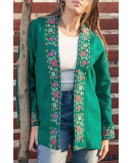 Versatile Green Embroidered Coat - Wholesale Clothing - Women's Clothes - Wool - Warmth - Tijarahub