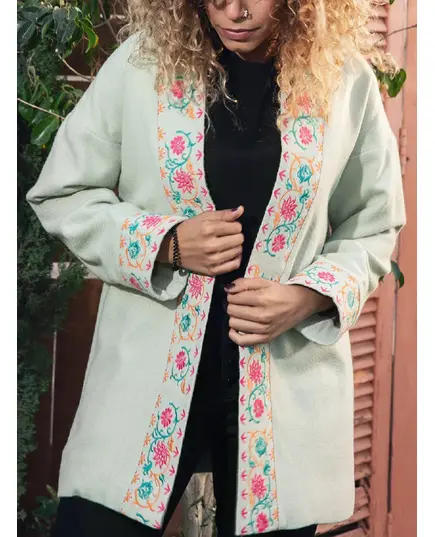 High Quality Mint Green Embroidered Coat - Wholesale Clothes - Women's Clothes - Wool - Modern Style - Tijarahub