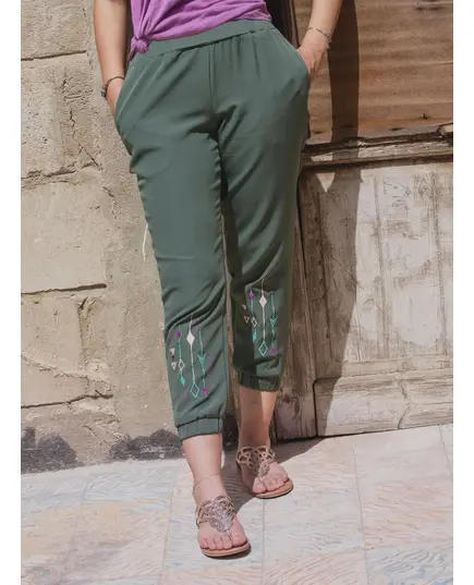 High Quality Olive Casual Embroidered Pants - Wholesale Clothing - Women's Clothes - Chic - Tijarahub