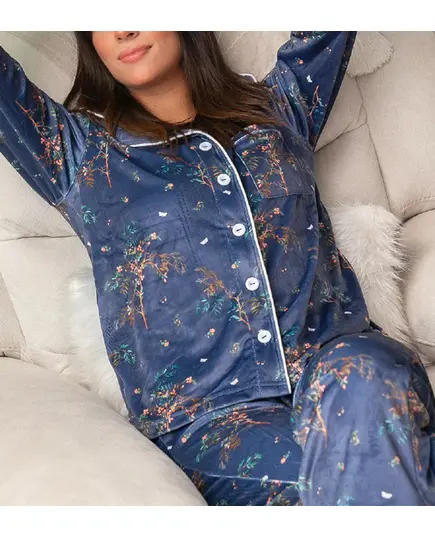 High Quality Indigo Buttoned Pajama - Wholesale Women Clothing - Women's Homewear - Cotton - Luxurious - Tijarahub