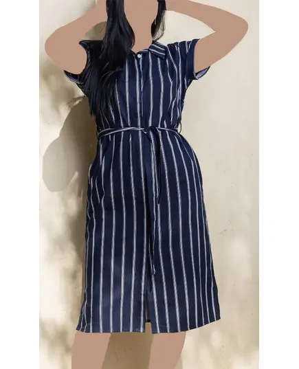 Stylish Striped Half Sleeve Buttoned Dress - Wholesale Clothing - Women's Clothes - Viscose - Unique - Tijarahub
