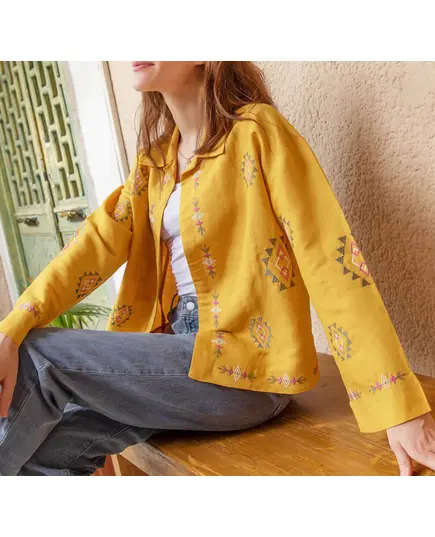 High Quality Mustard Embroidered Summer Jacket - Wholesale - Women's Clothing - Cotton and Linen - Stylish - Tijarahub