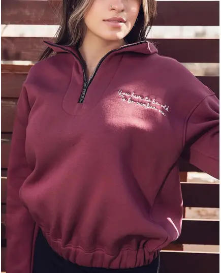 High Quality Maroon Oversized Sweatshirt - Wholesale Women Clothing - Cotton - Comfy - Tijarahub