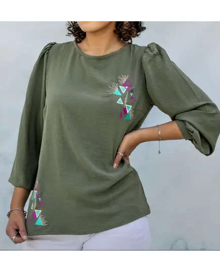 High Quality Olive Casual Embroidered Blouse - Buy in Bulk - Women's Clothes - Stylish - Tijarahub