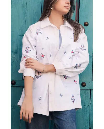 High Quality White Embroidered Oversized Shirt - Wholesale Women Clothing - Cotton - Trendy - Tijarahub