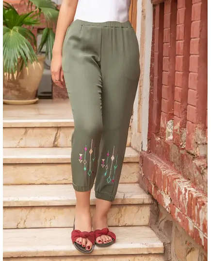 High Quality Olive Casual Embroidered Pants - Wholesale Clothing - Women's Clothes - Chic - Tijarahub