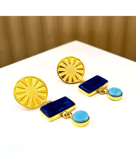 Blue Wheel Earrings - Handmade Jewelry - B2B - Plated Egyptian Gold 18k - Model: Y.E 0011 - TijaraHub