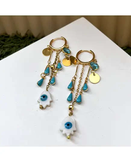 Yomn Jewellery - Earings - B2B Platform - Gold Plated Earrings With Drops of Turquoise and Sea Shell - TijaraHub