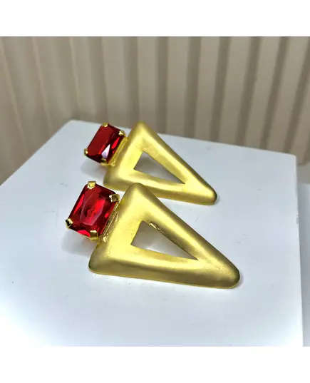 Yomn Jewellery - Earings - B2B Platform - Rectangle Rouby Stone With Triangle Gold Plated Bases - TijaraHub