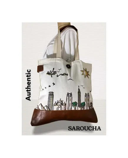 Stylish Hand Painted Tote Bag - Wholesale - Handmade - Cotton - Cairo Skyline - Tijarahub