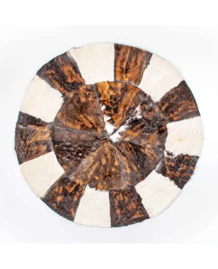 Round White Segments Furry Leather Rug 100 x 100 cm - B2B - Handmade - Fowacrafts - Tijarahub