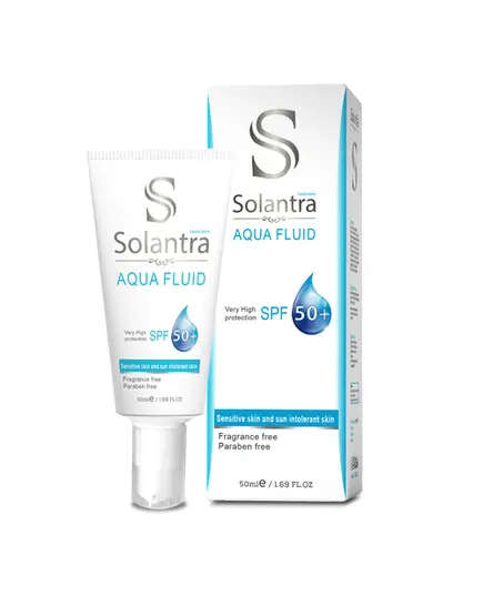 Solantra – Aqua Fluid Sunscreen Lotion 50 SPF 50 ml plastic tube – Cosmetics Wholesale – Mash Premiere. TijaraHub!