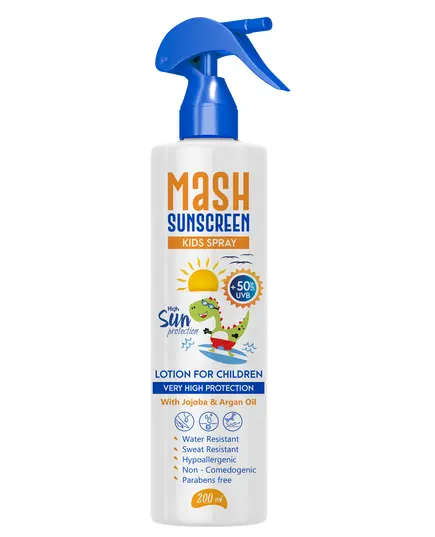 Mash Premiere – واقي الشمس للأطفال 50 SPF 120 مل زجاجة رذاذ بلاستيكية – مستحضرات التجميل بالجملة - تجارة هب