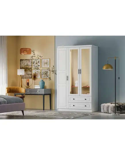 Bahar 3 Doors 2 Drawers Wardrobe 50 x 105 x 210 cm - Wholesale - White - Sunroyal Concept TijaraHub