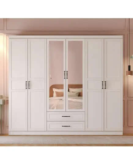 Henna 6 Doors 2 Drawers Wardrobe 50 x 210 x 210 cm - Wholesale - White - Sunroyal Concept TijaraHub