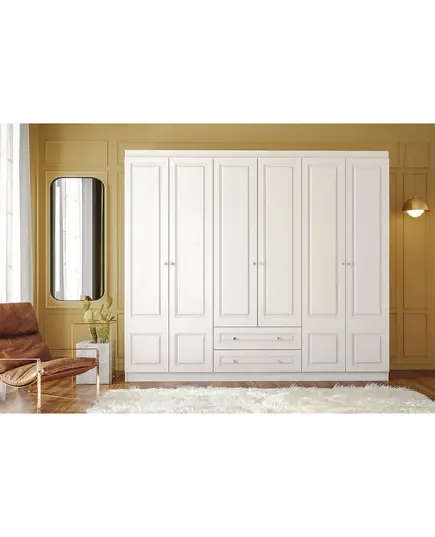 Inci 6 Doors 2 Drawers Wardrobe 50 x 210 x 210 cm - Wholesale - White - Sunroyal Concept TijaraHub