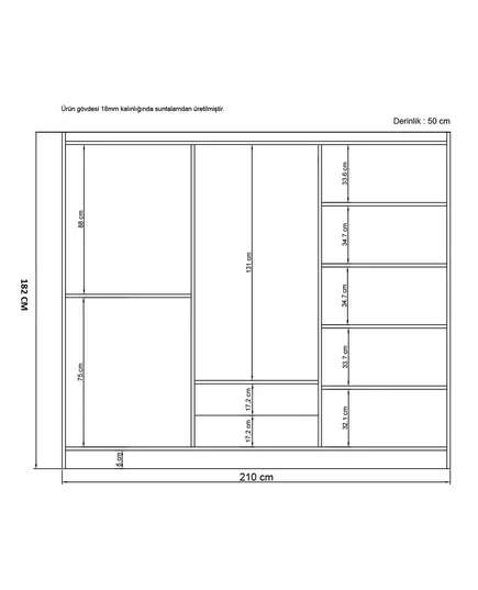 Henna 6 Doors 2 Drawers Wardrobe 50 x 210 x 210 cm - Wholesale - White - Sunroyal Concept TijaraHub