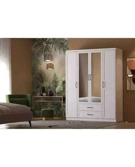 Henna 4 Doors 2 Drawers Wardrobe 50 x 140 x 210 cm - Wholesale - White - Sunroyal Concept TijaraHub