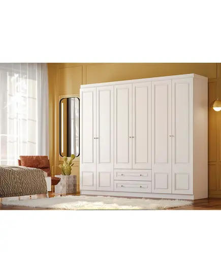 Inci 6 Doors 2 Drawers Wardrobe 50 x 210 x 210 cm - Wholesale - White - Sunroyal Concept TijaraHub