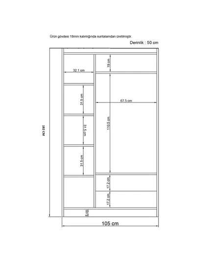 Henna 3 Doors 2 Drawers Wardrobe - Sunroyal Concept - 50 x 105 x 182 cm TijaraHub