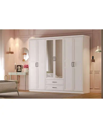 Henna 6 Doors 2 Drawers Wardrobe 50 x 210 x 182 cm - Wholesale - White - Sunroyal Concept TijaraHub