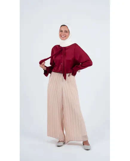 Formal Soft Satin Blouse with a Pleated Tie - Wholesale - Women Clothing - Nora Scarf​ - Tijarahub