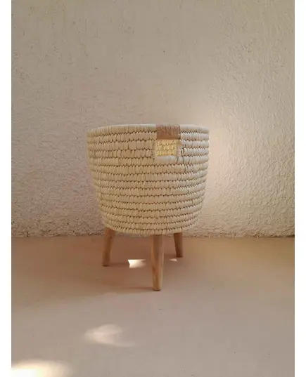 Wicker Basket with Wooden Legs and Jute Handles 30 x 30 cm - B2B - Handmade - Bazaar Misr - Tijarahub