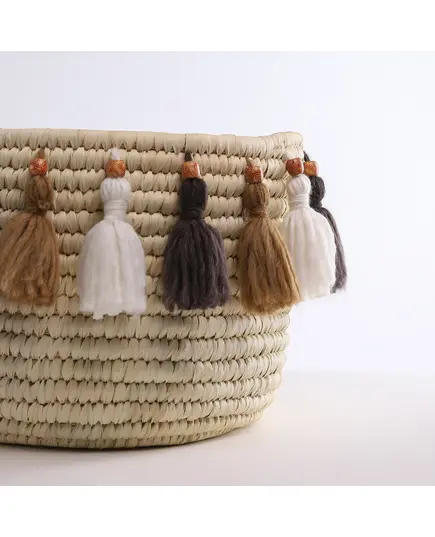 Handcrafted Wicker Storage Basket Wool Tassel 30 x 30 cm - Buy In Bulk - Handmade - Bazaar Misr - Tijarahub