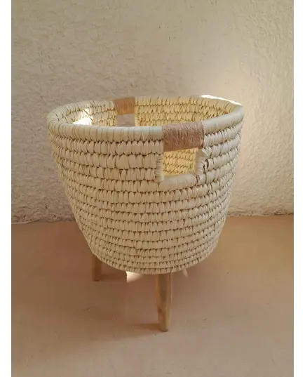 Wicker Basket with Wooden Legs and Jute Handles 30 x 30 cm - B2B - Handmade - Bazaar Misr - Tijarahub