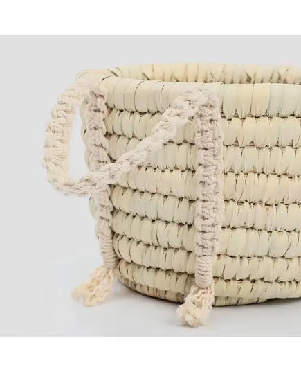 Storage Wicker Basket with Macrame Handles 35 x 20 cm - B2B - Handmade - Bazaar Misr - Tijarahub