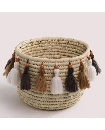 Handcrafted Wicker Storage Basket Wool Tassel 30 x 30 cm - Buy In Bulk - Handmade - Bazaar Misr - Tijarahub