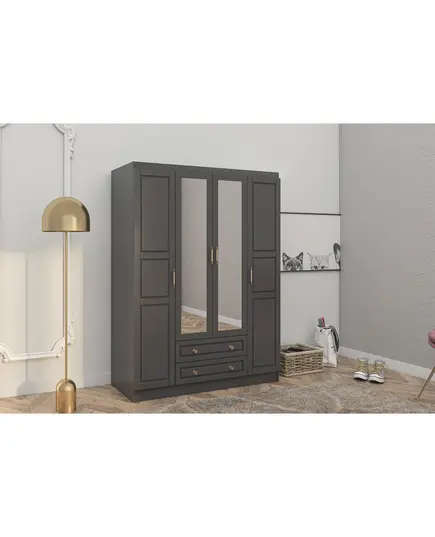 Bahar Anthracite 4 Doors 2 Drawers Wardrobe 50 x 140 x 182 cm - Wholesale - Black - Sunroyal Concept